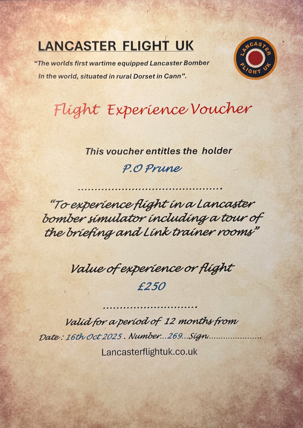 Lancaster Flight UK Voucher Lancaster Flight UK Voucher